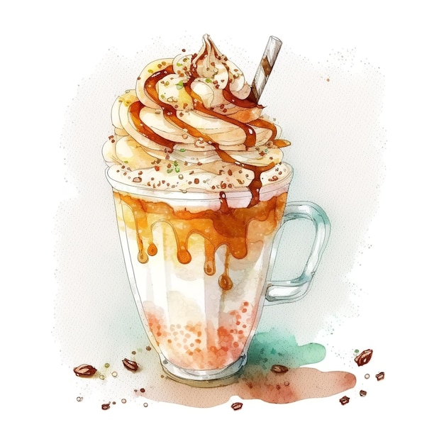 Irischer Kaffee das Glas Cappuccino Aquarell-Zeichnungsskizze auf weißem Hintergrund