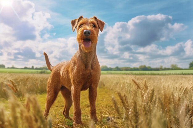 Irischer Terrier-Hund steht auf einem Feld Generative KI