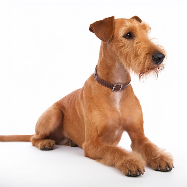 Irish Terrier Hund Nahaufnahme Porträt isoliert auf weißem Hintergrund Niedlicher Hund in roter Farbe