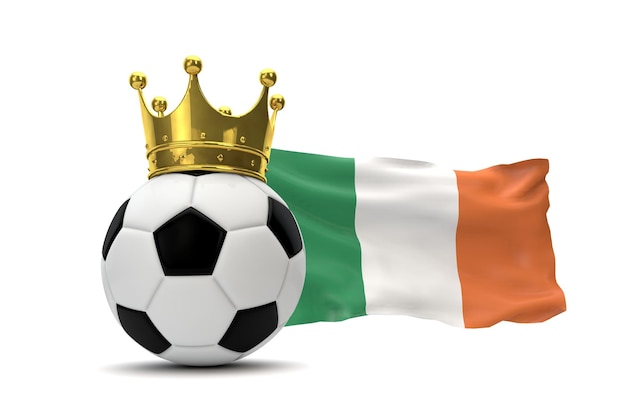 Irland-Flagge und Fußball mit Goldkrone 3D-Rendering