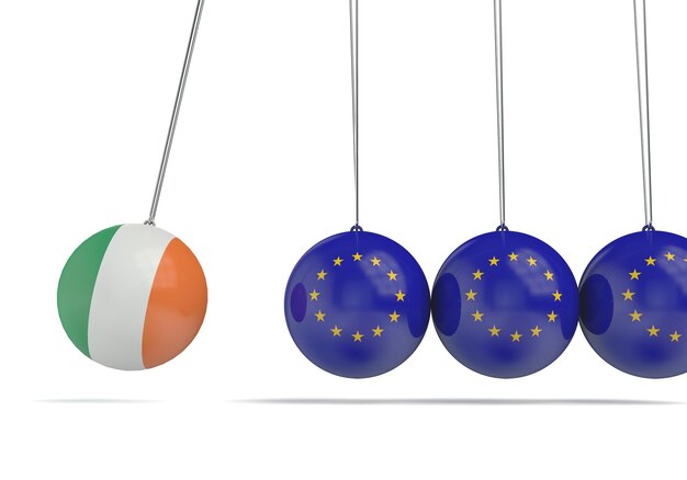 Foto irland und europäische flaggen politisches beziehungskonzept 3d-rendering