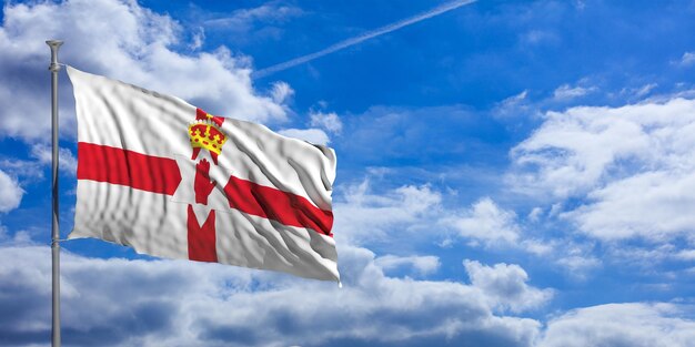 Irlanda do Norte acenando a bandeira na ilustração 3d do céu azul