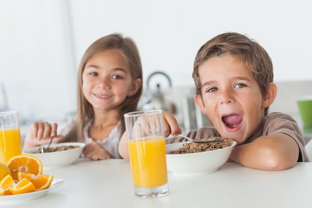 Irmãos comendo cereal juntos