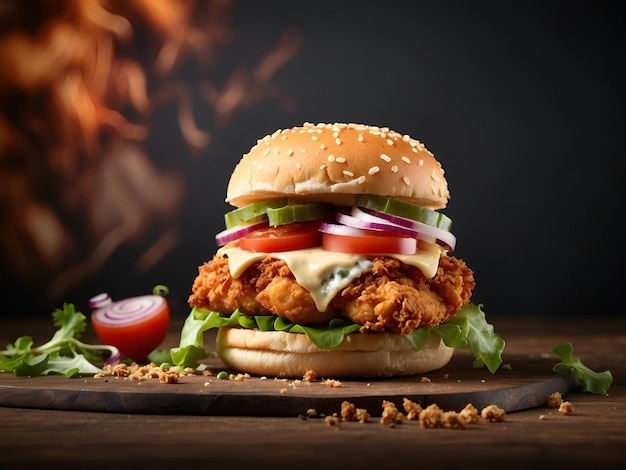 La irresistible hamburguesa de pollo frito es una publicidad tentadora.