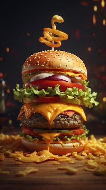 Irresistible papel tapiz 4K con una representación 3D de una hamburguesa de queso Zinger