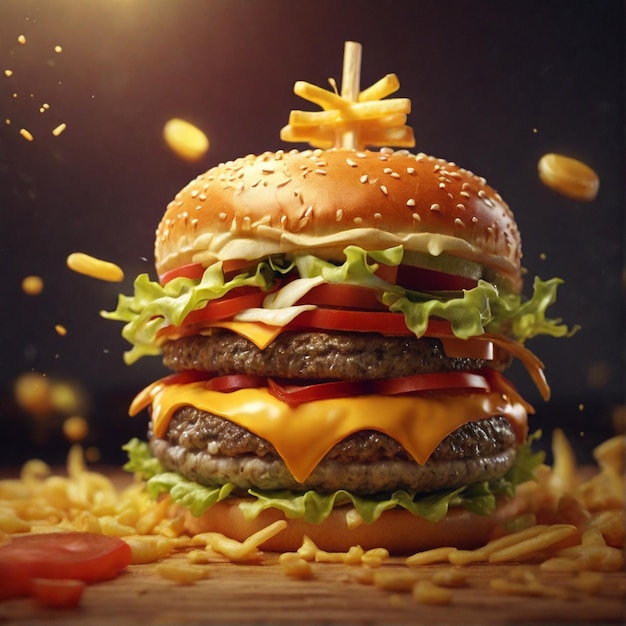 Irresistible papel tapiz 4K con una representación 3D de una hamburguesa de queso Zinger