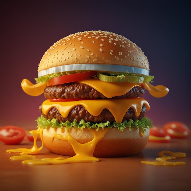 Foto irresistible papel tapiz 4k con una representación 3d de una hamburguesa de queso zinger