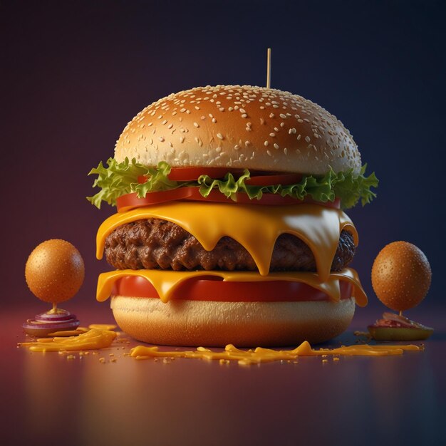 Irresistible papel tapiz 4K con una representación 3D de una hamburguesa de queso Zinger