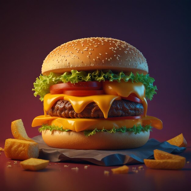 Foto irresistible papel tapiz 4k con una representación 3d de una hamburguesa de queso zinger