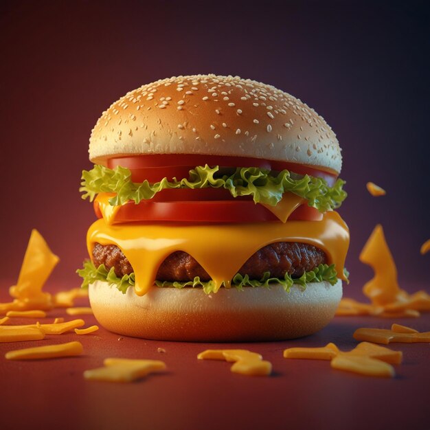 Irresistible papel tapiz 4K con una representación 3D de una hamburguesa de queso Zinger