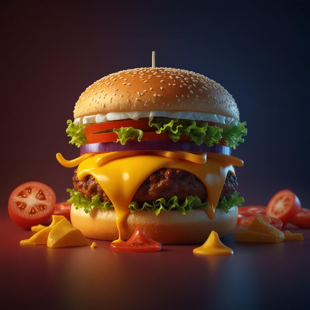 Foto irresistible papel tapiz 4k con una representación 3d de una hamburguesa de queso zinger