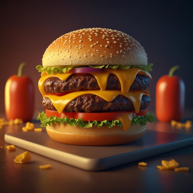 Foto irresistible papel tapiz 4k con una representación 3d de una hamburguesa de queso zinger