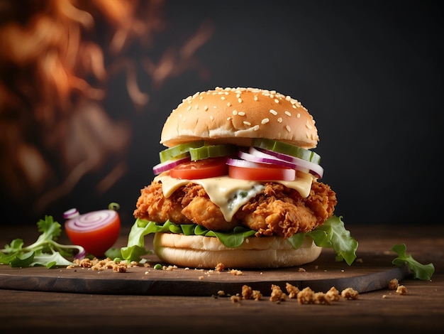 Irresistível Fried Chicken Burger Banner publicitário tentador