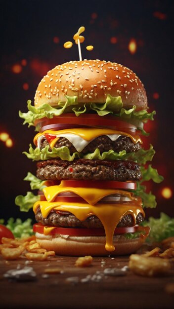 Irresistível papel de parede 4K com uma representação 3D de um Zinger Cheese Burger