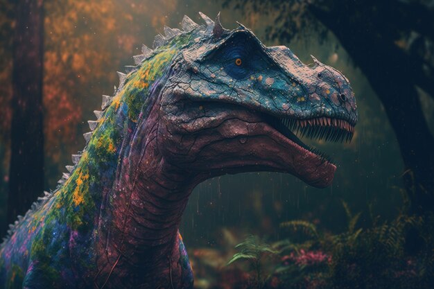 Isisaurus colorido dinosaurio peligroso en la exuberante naturaleza prehistórica por IA generativa