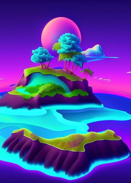 Isla en 3D con paisaje marino