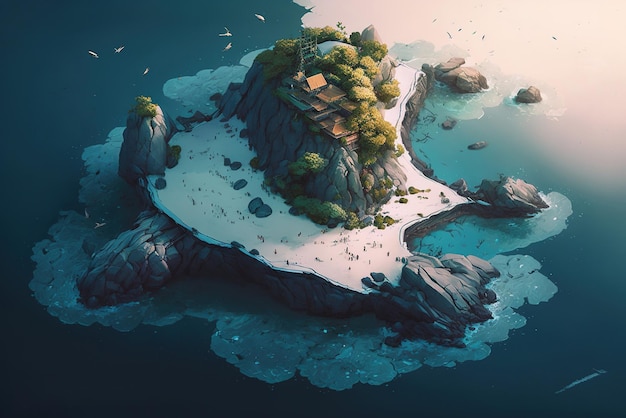 Isla aislada de un mundo de fantasía