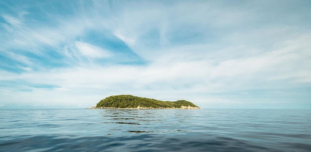 Isla caribeña tropical en mar abierto