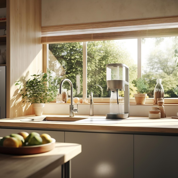 isla de cocina de madera en el interior de una casa contemporánea