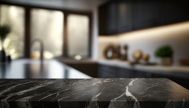 Isla de cocina minimalista de mármol oscuro que simboliza la sofisticación y la elegancia Vacío