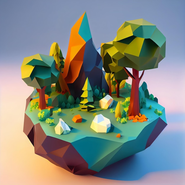 Isla de diorama isométrica estilo de modelo 3d Concepto de juego paisaje generativo ai