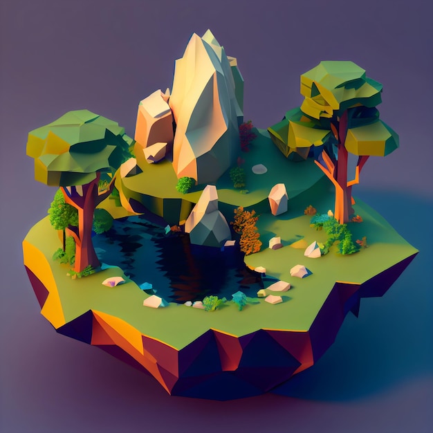 Isla de diorama isométrica estilo de modelo 3d Concepto de juego paisaje generativo ai