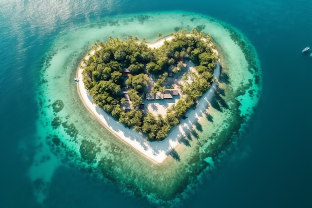 Una isla en forma de corazón con una isla en forma de corazón en el medio