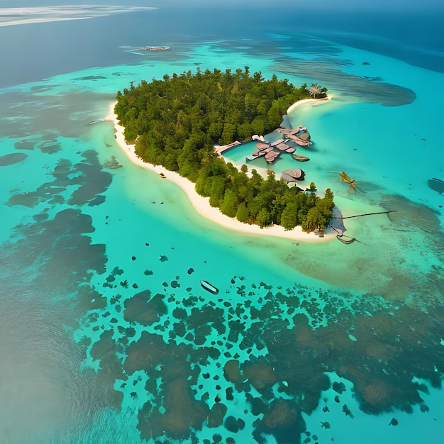 Foto una isla en forma de corazón con una isla en formato de corazón en el medio