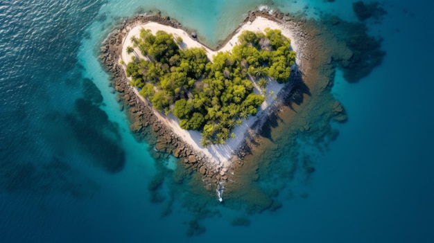 Una isla en forma de corazón en medio del océano.