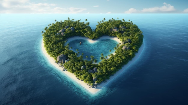 Una isla en forma de corazón en medio del océano