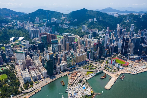 Isla de Hong Kong, Hong Kong 11 de septiembre de 2019: Vista superior de la ciudad de Hong Kong