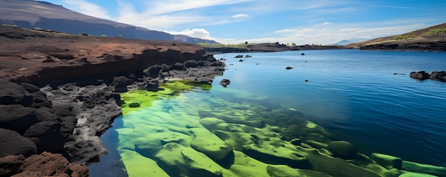 Isla de Lanzarote atracción famosa El Golfo lago verde Canarias España