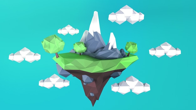 Isla Low Poly con un cielo azul