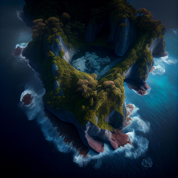 Una isla en medio de un cuerpo de agua generativa ai