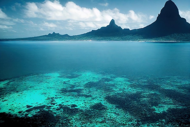 Isla en medio del paisaje marino del océano con mundo submarino