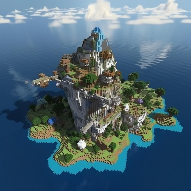 Una isla de Minecraft que tiene una gran isla en el medio.