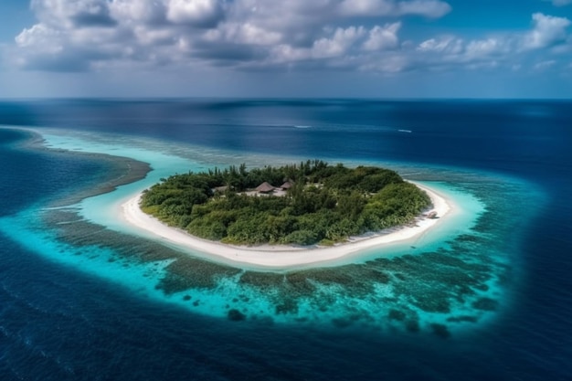 Una isla en el océano con una pequeña isla en el medio.