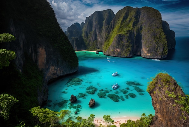 La isla y el océano de Tailandia Phi Phi