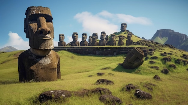 Isla de Pascua chile misteriosas estatuas moai volcánicas aisladas creadas con tecnología de IA generativa