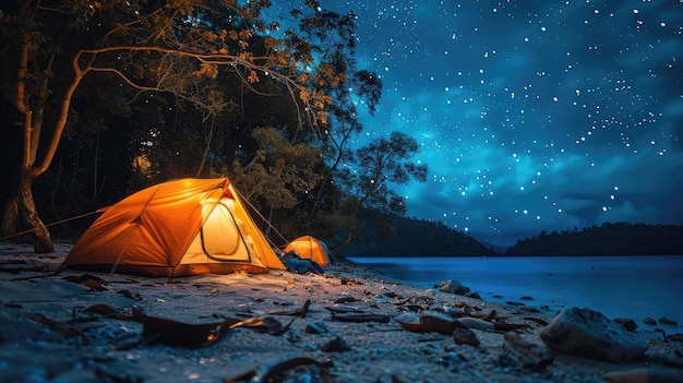 Una isla remota acampando bajo las estrellas