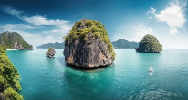 Isla tropical con aguas verde azulado en Tailandia