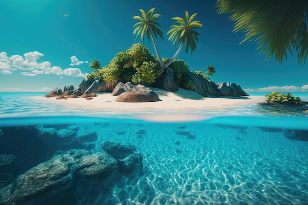 Isla tropical azul en el fondo del océano Ilustración AI generativo