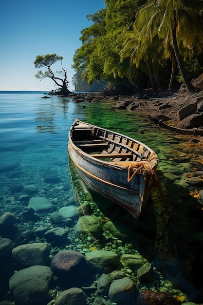 isla tropical con barcos de pesca tradicionales