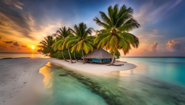 Foto una isla tropical con una cabaña en la playa