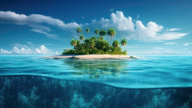 Una isla tropical deshabitada como un sueño en medio de un océano azul