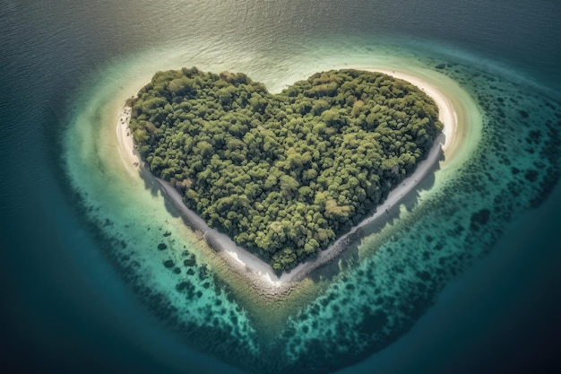 Isla tropical en forma de corazón de amor