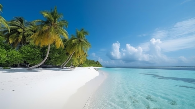 Isla tropical de Maldivas con costa de arena blanca y palmeras oceánicas Generado por IA