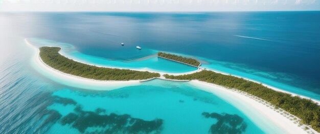 Isla tropical en el océano con palmeras y arena blanca IA generativa