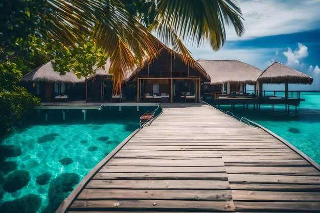 Una isla tropical con una palmera en el lado derecho.