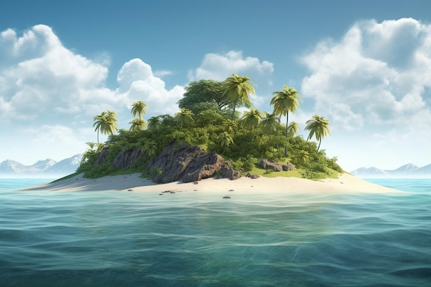 Isla tropical con palmeras en el océano 3d render